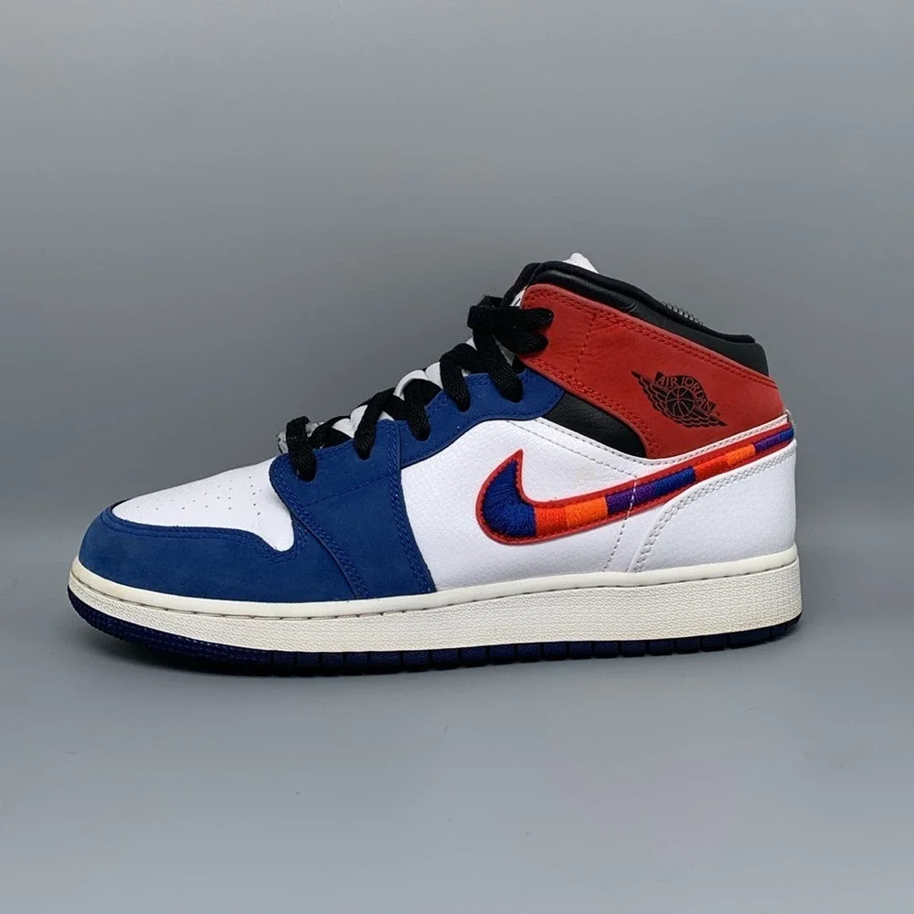 Jordan 1 Mid SE GS Blue Red Basktball Shoes BQ6931-146 Women's Sz 8.5 Men's Sz7Y